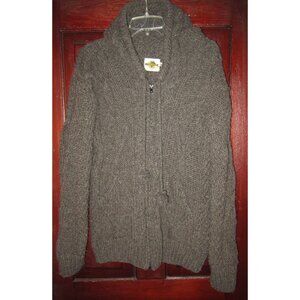 Earth Ragz Sz L VTG Cardigan Sweater Cable Knit Hooded Zip Pockets Heavy Chunky